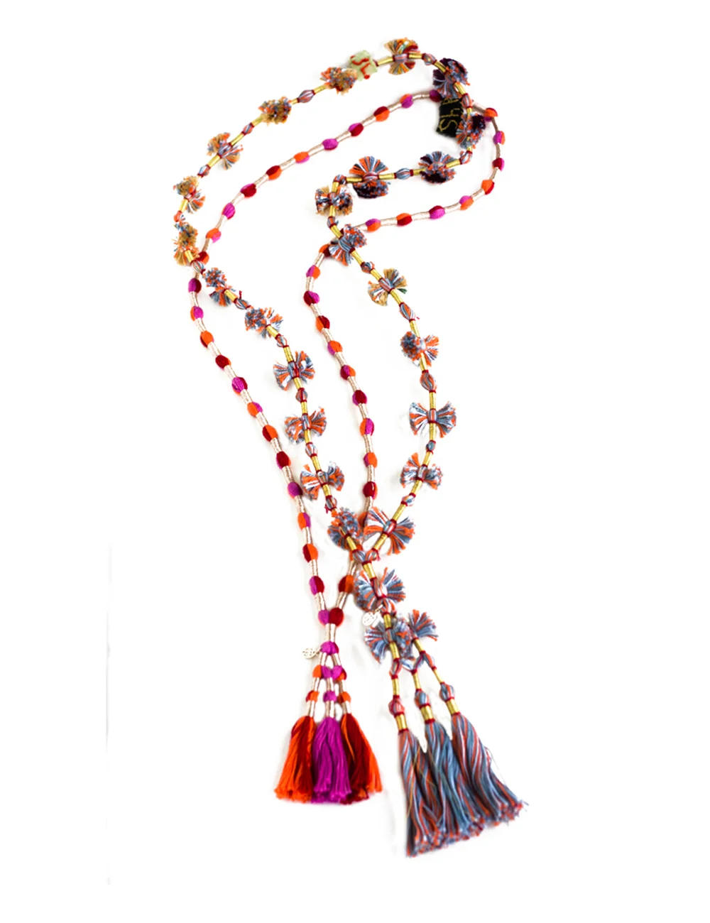 Salma Pompom necklace - Gold, sky blue, orange, beige