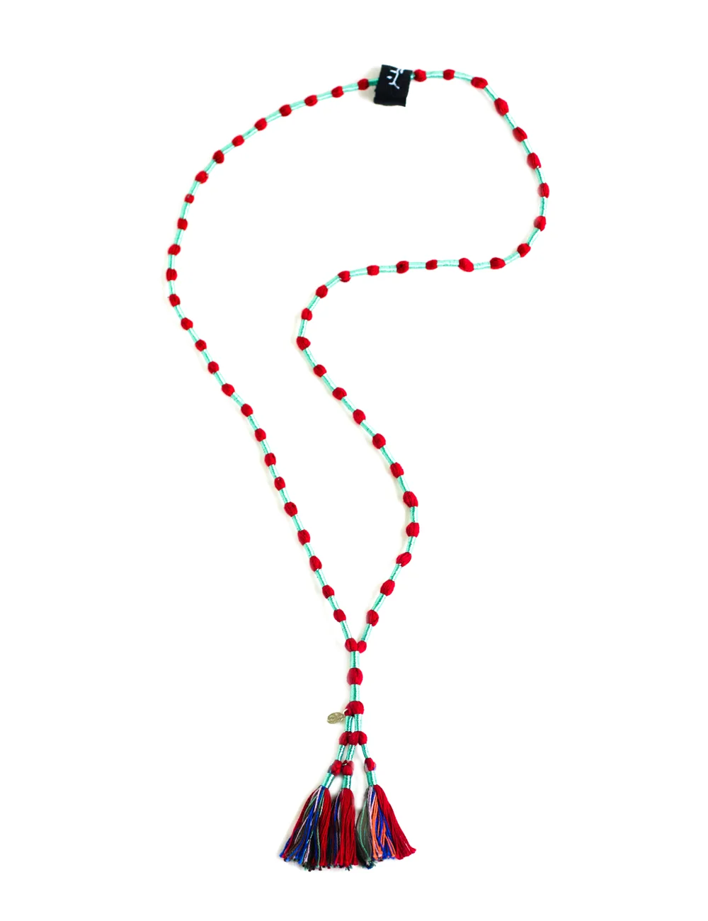 Tassel necklace (L) - Metallic mint, red
