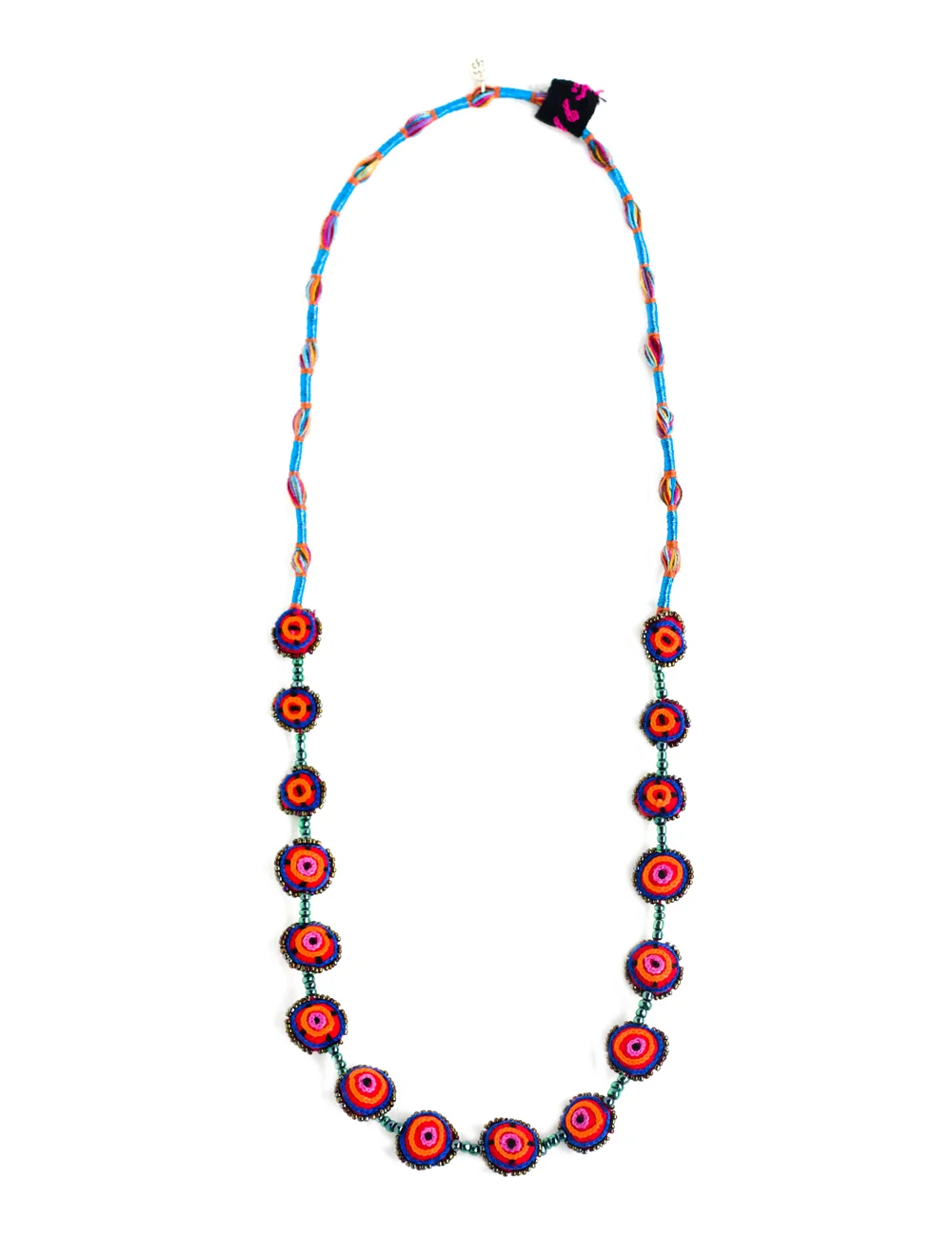 Bonbon necklace - Coral evil eye embroidered discs