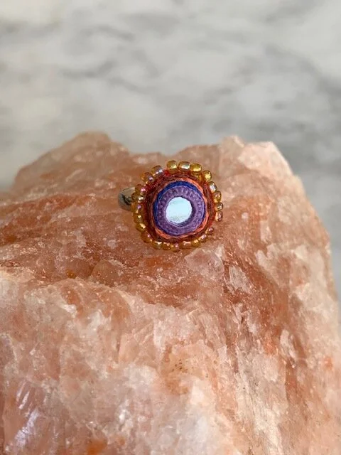 Embroidered Ring - Purple orange mirror