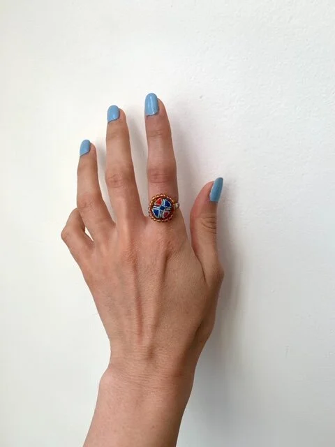 Embroidered Ring - Blue tiles mix 
