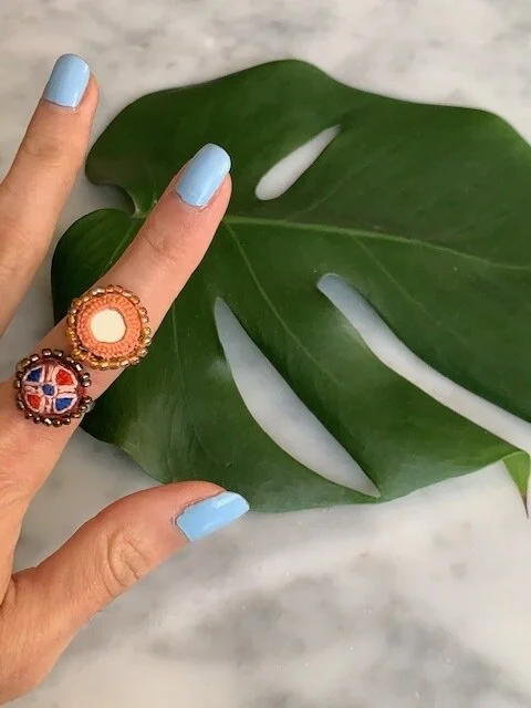 Embroidered Ring - Peach tiles mix 