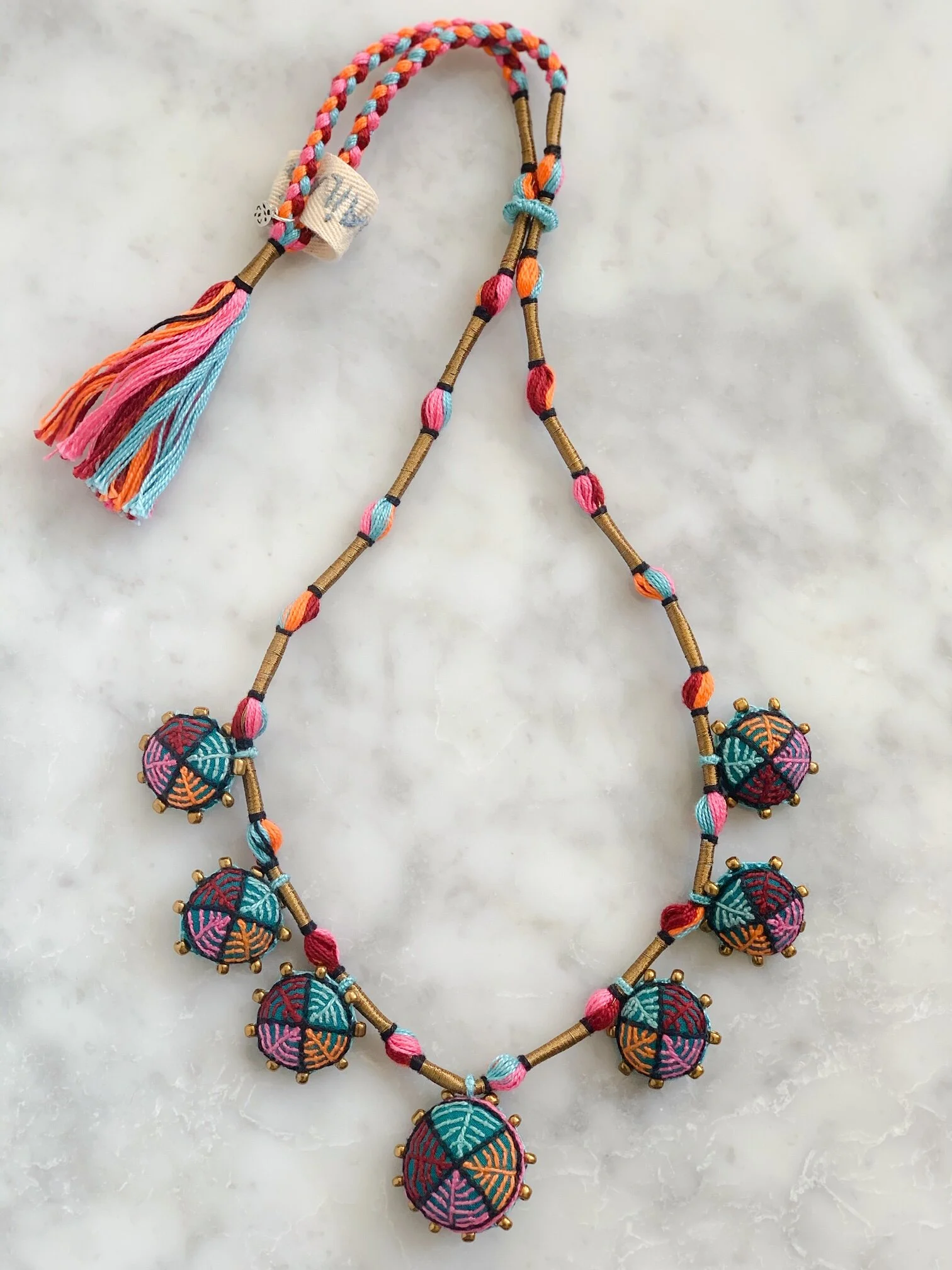 Shereen hand embroidered tribal necklace - Rustic contrast