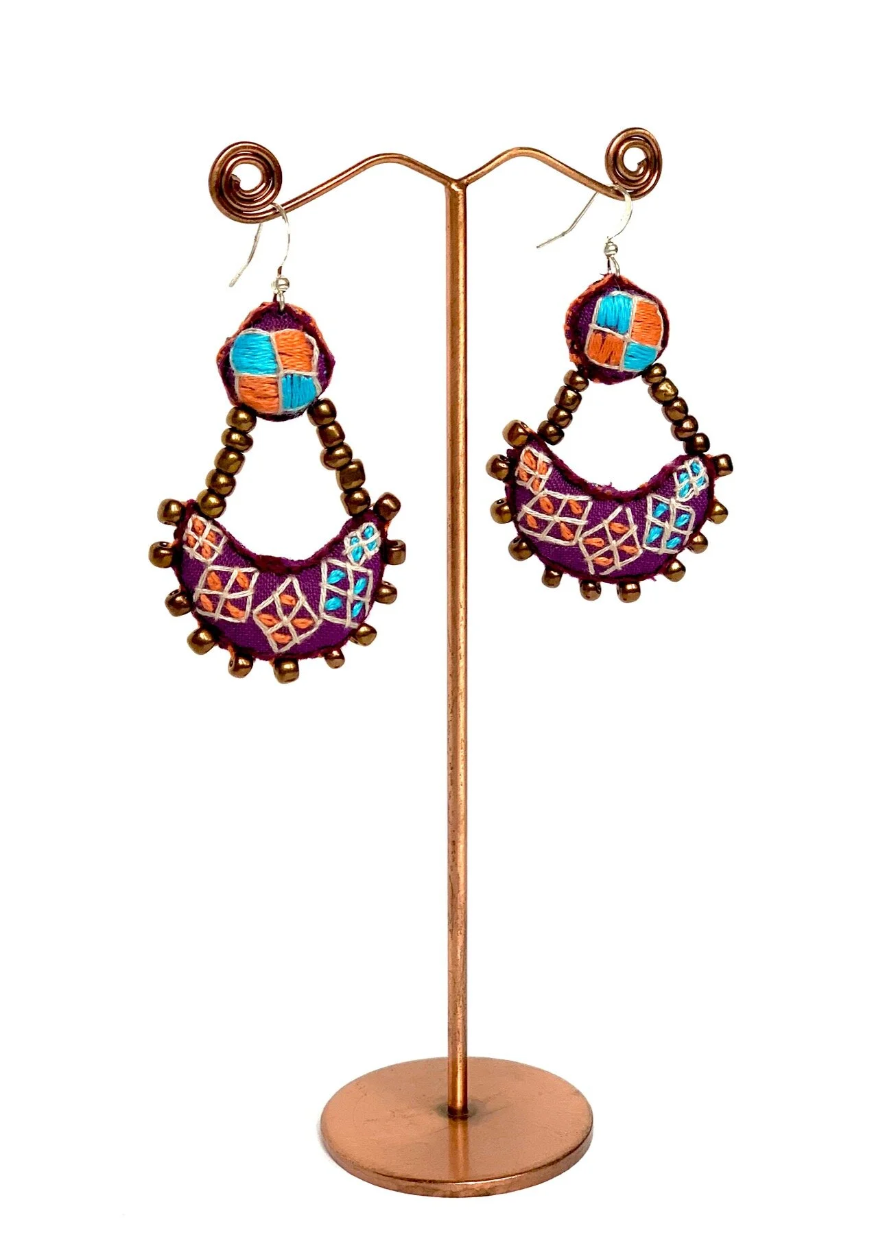 Chand dangle earrings - Purple Turquoise Orange