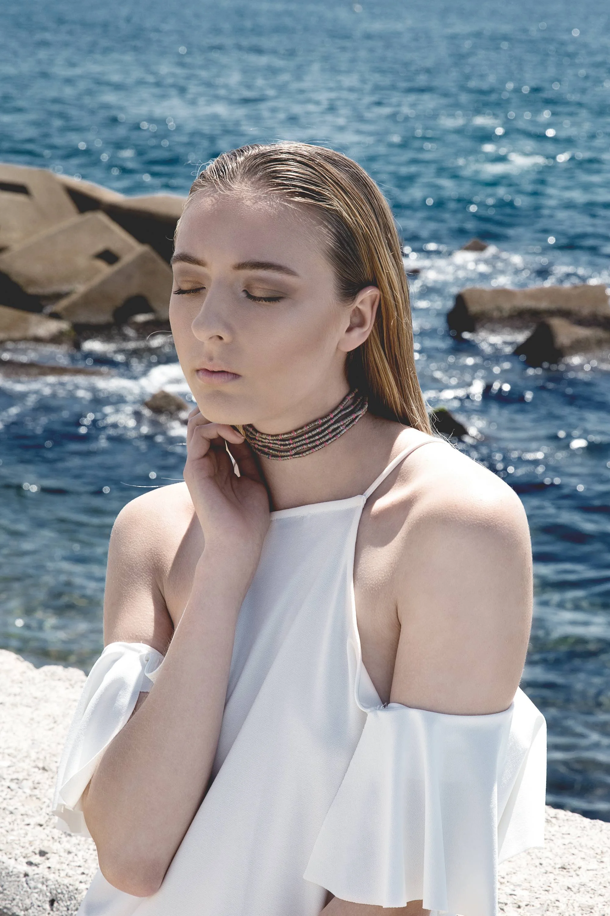 Zohra wrap bracelet/choker - Antique gold silver bright green