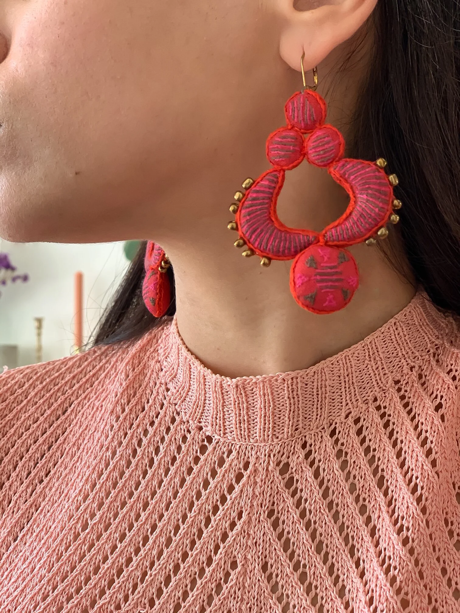 Shereen statement earrings -  Red geometric rays