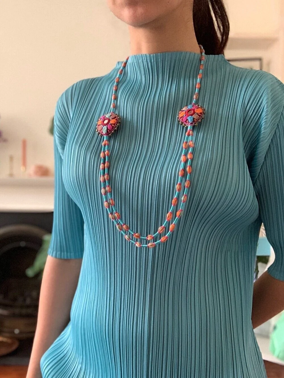 Sughra necklace - Turquoise orange mix