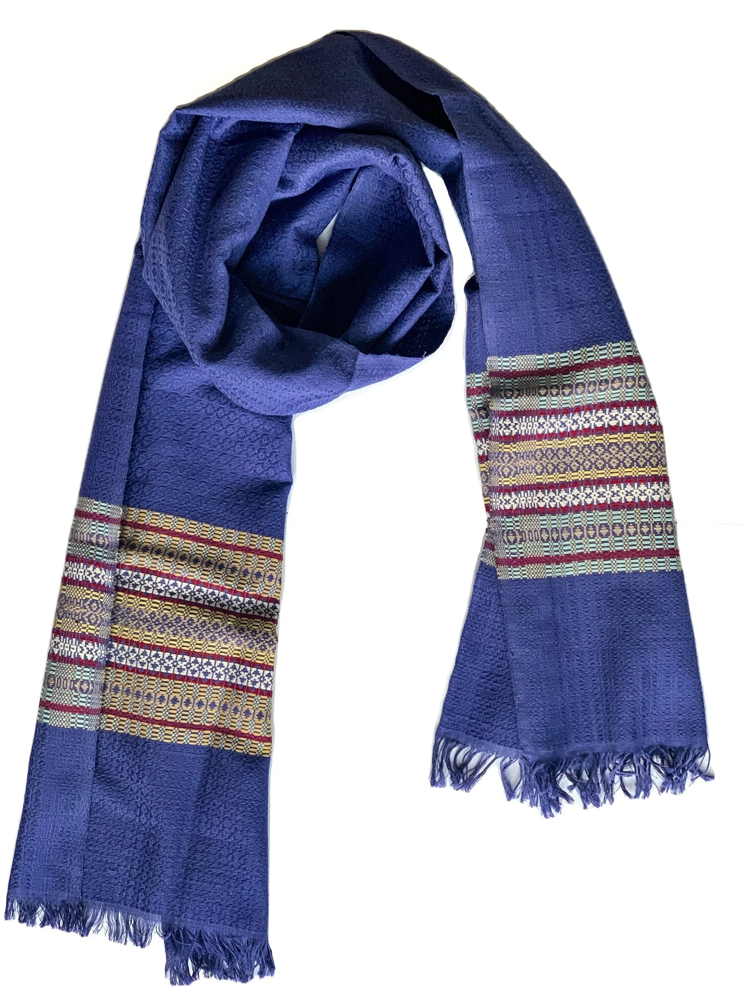 Handwoven Kheis Folk scarf - Indigo border