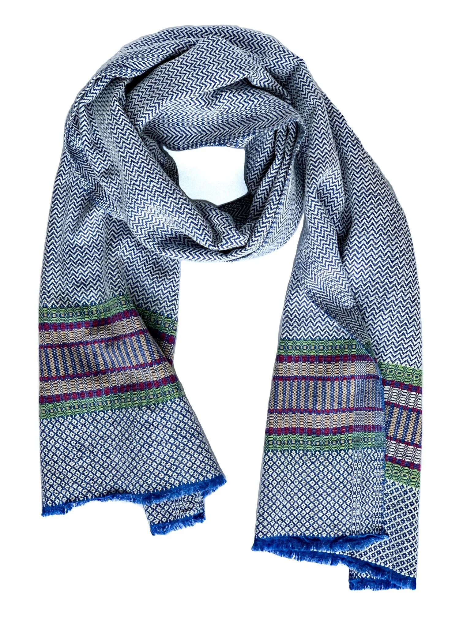 Handwoven Kheis Folk scarf - Blue white border