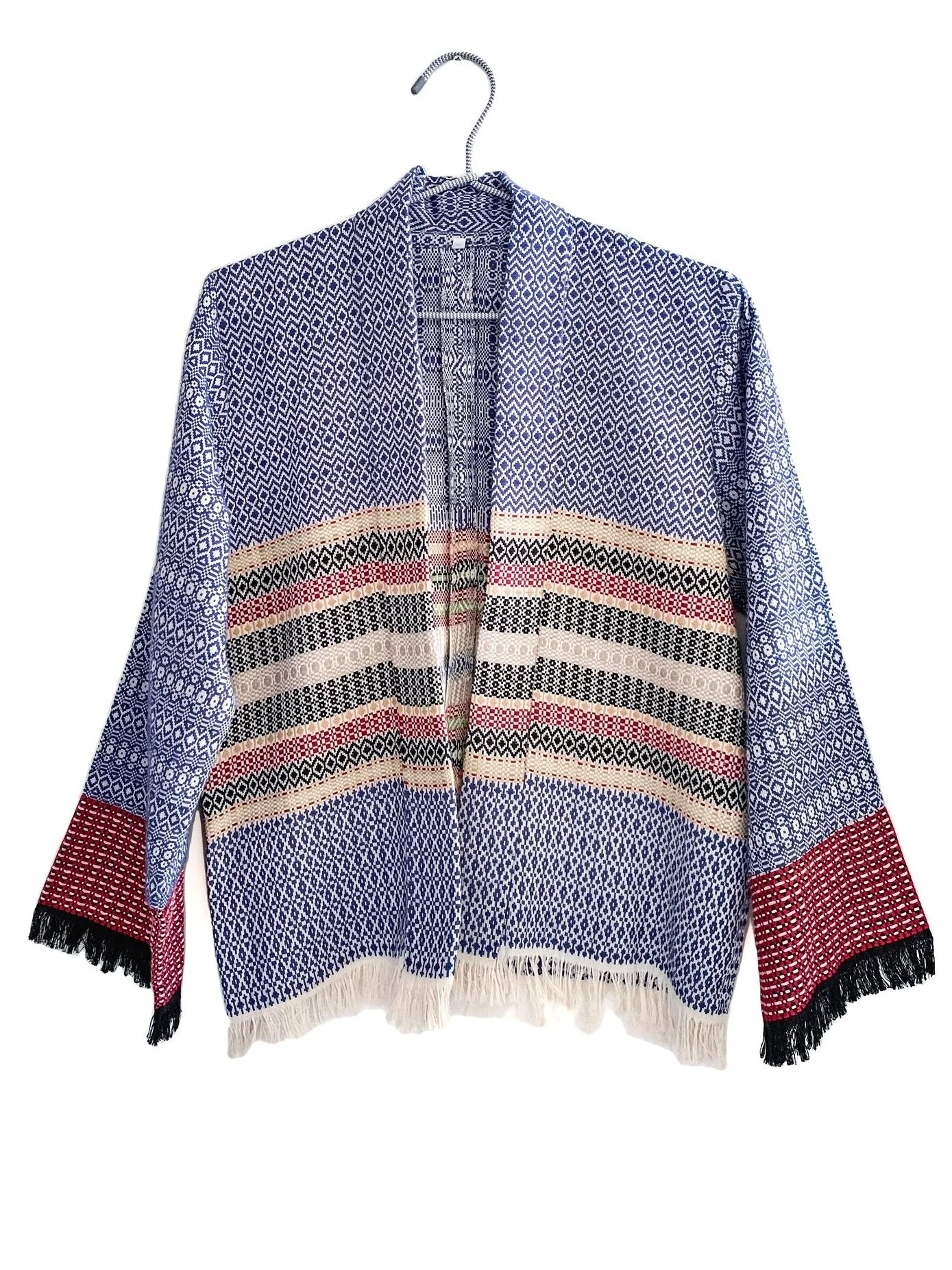 Handwoven Kheis Panel Jacket - Blue and white w/border