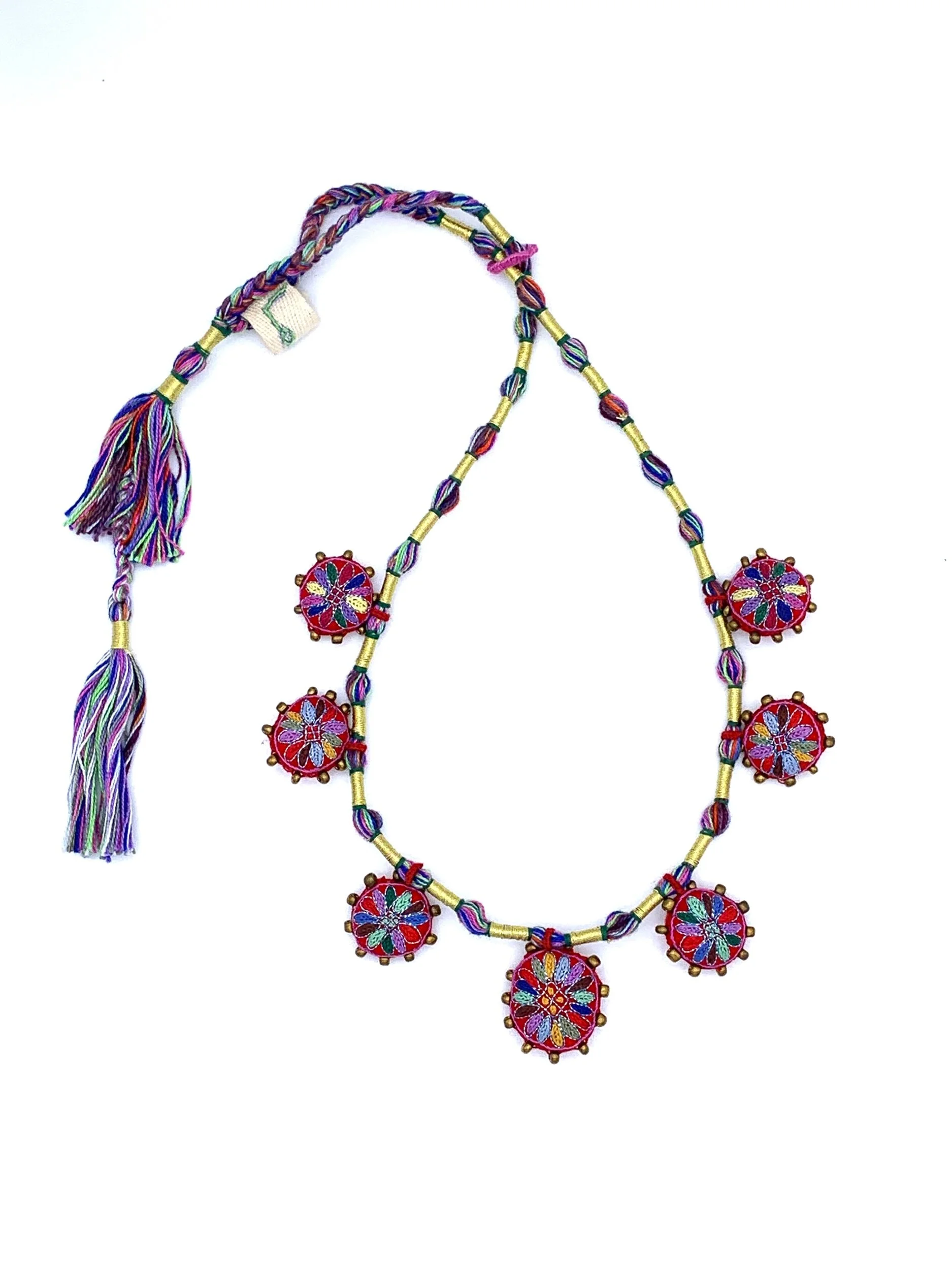 Shereen hand embroidered tribal necklace -  Red Multifloral