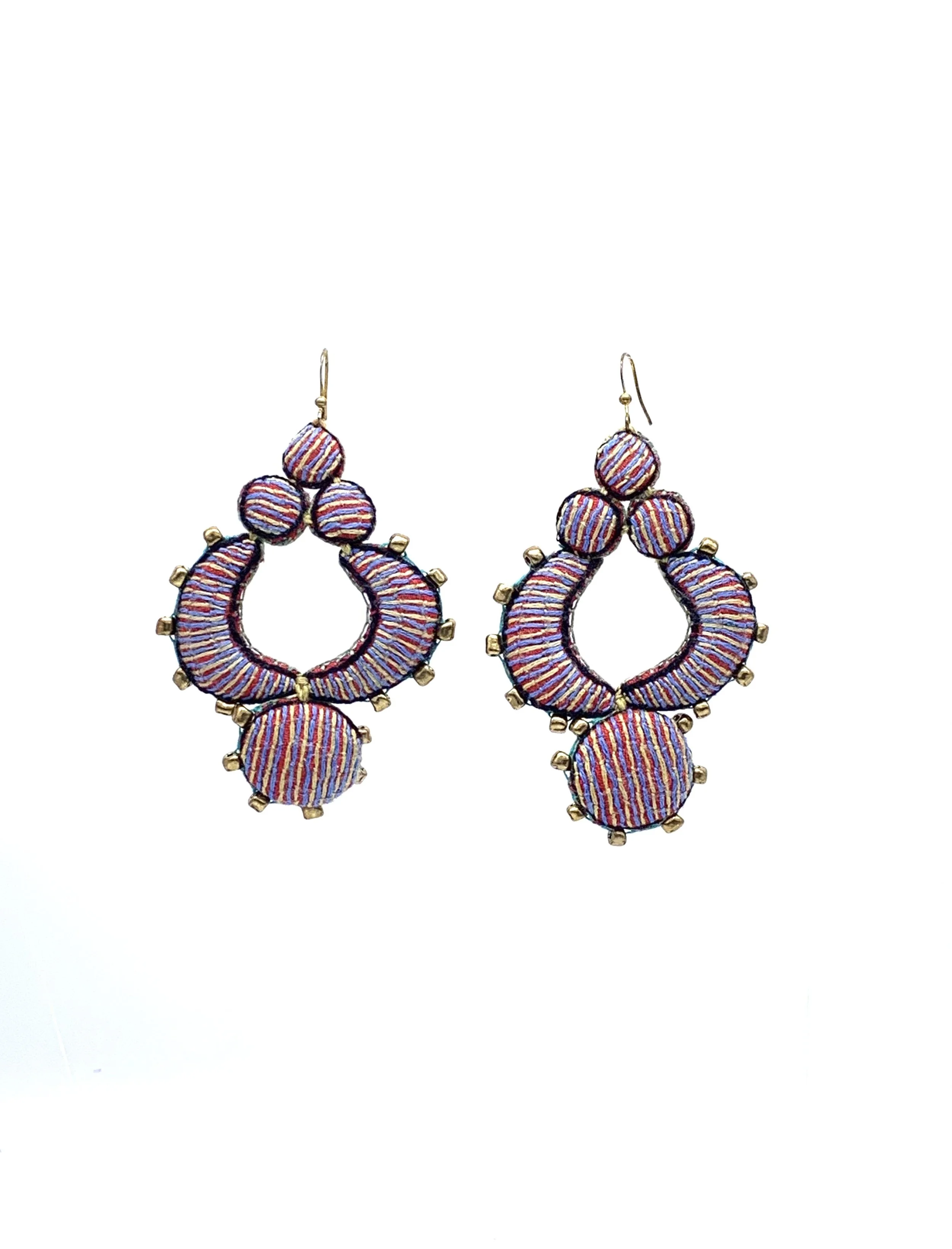 Shereen statement earrings - Stripe purple mustard