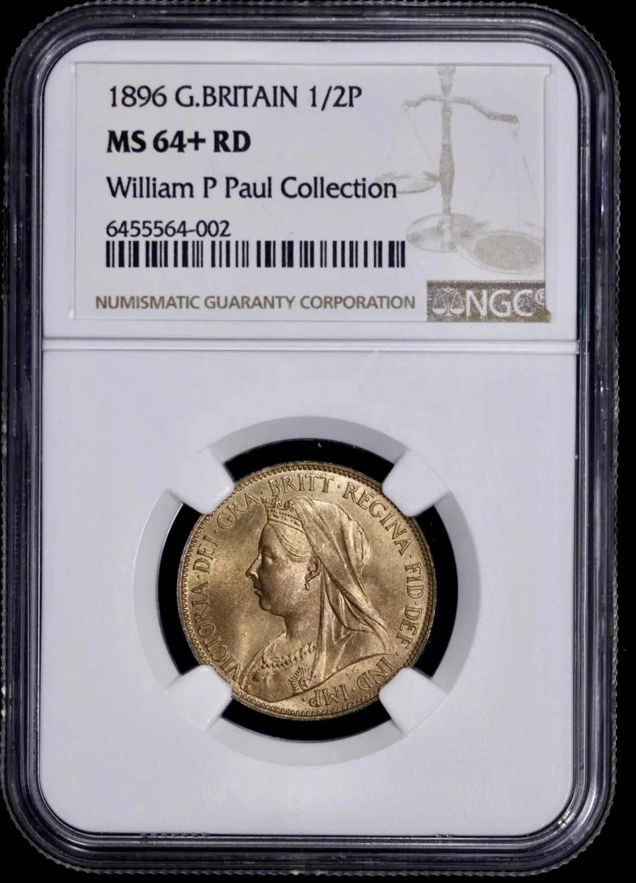 1896 Great Britain Half Penny NGC MS 64+ Red — American Heritage