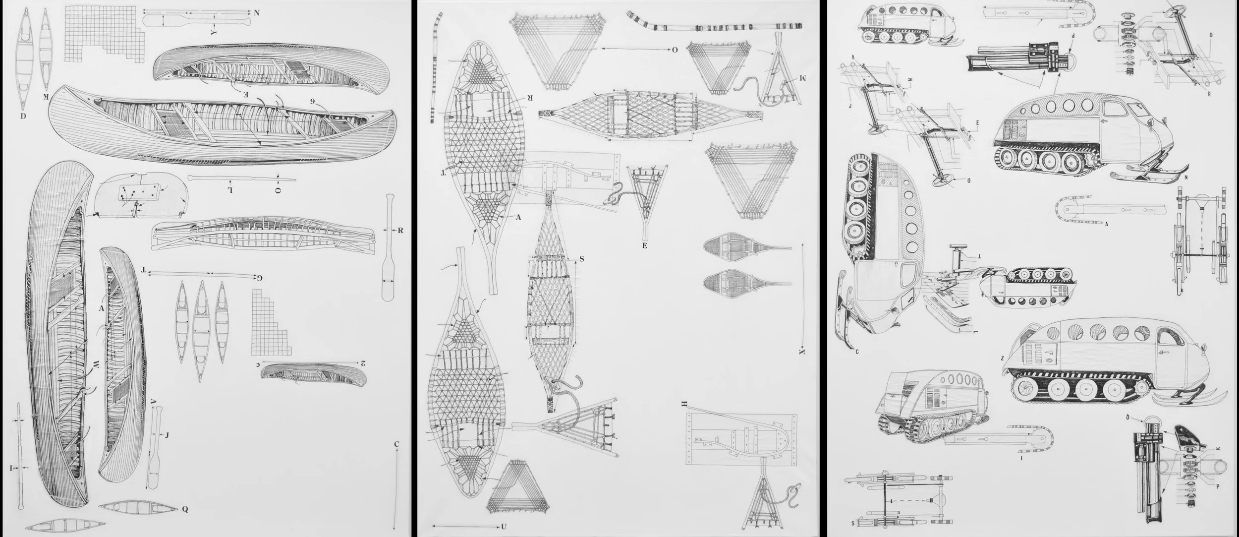   If I was a "real" Canadian, I would know how to... ,  Drawing&nbsp;Collage tryptic (Ink, canvas, paper), 2010    