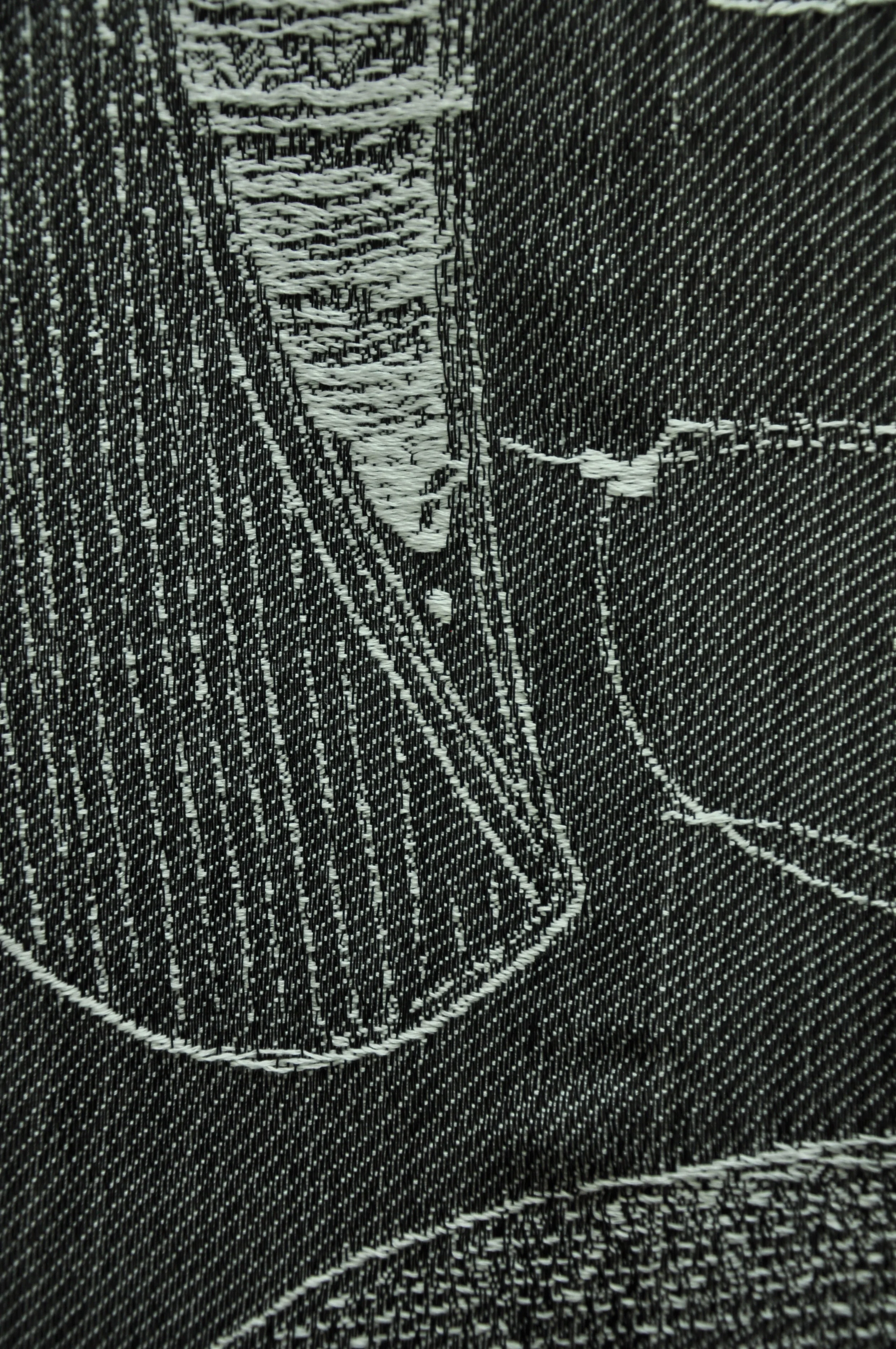   If I was a 'real' Canadian, I would know how to build a canoe , Jacquard Weaving Detail, 45 x 62 inches (2014)   photo: Eric Tschaeppeler.     photographed at:&nbsp;Les Ateliers Jean Brillant, Montreal    OK OK OK  : an mfa thesis exhibition.  