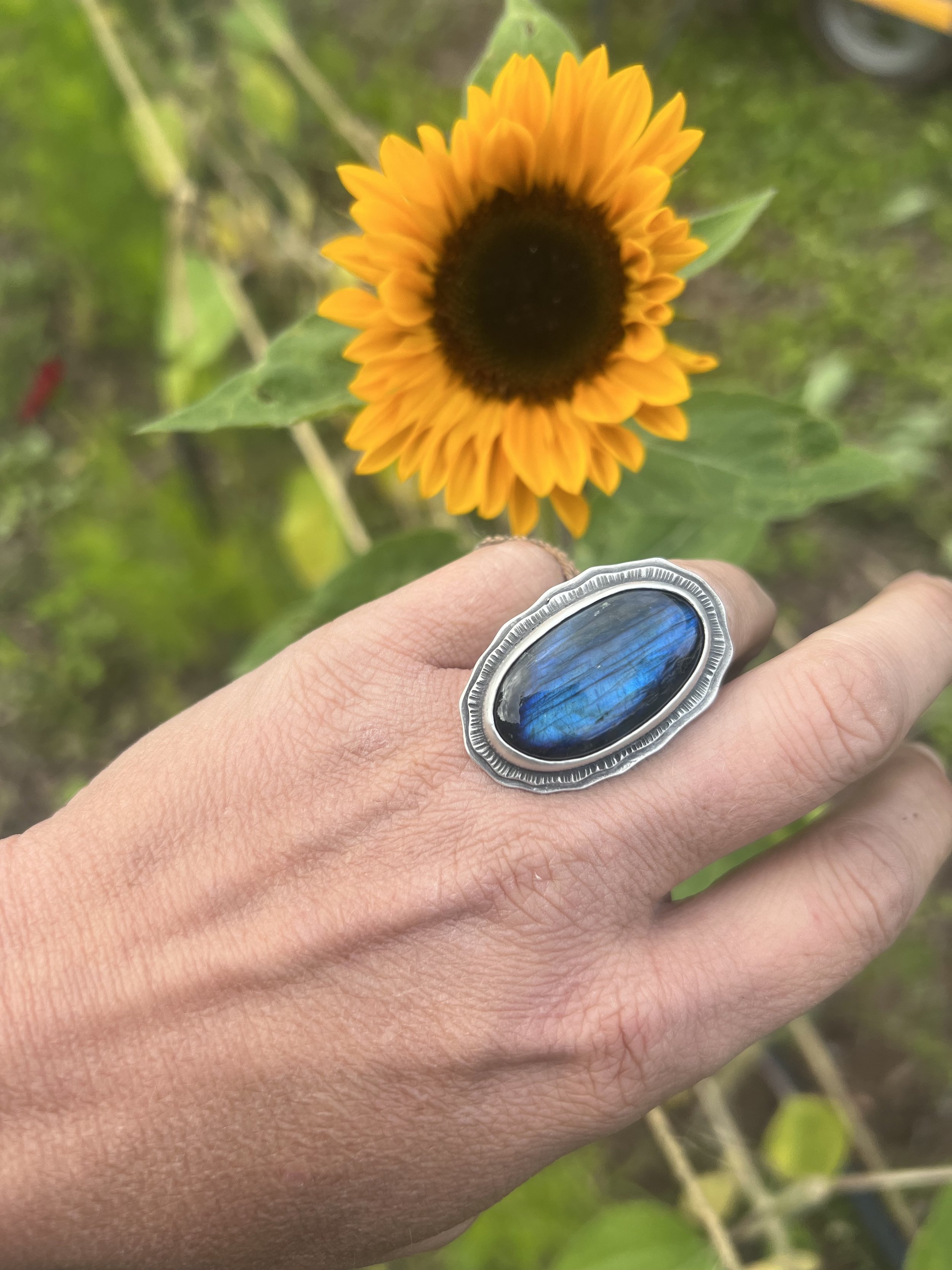 Custom Labradorite Ring (Message me for customs) and one of my first Sunflowers : )