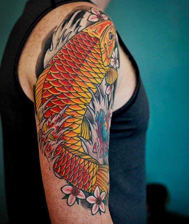 Healed picture of a Koi I did a while back #rmco #norwegiantattooers #koitattoo