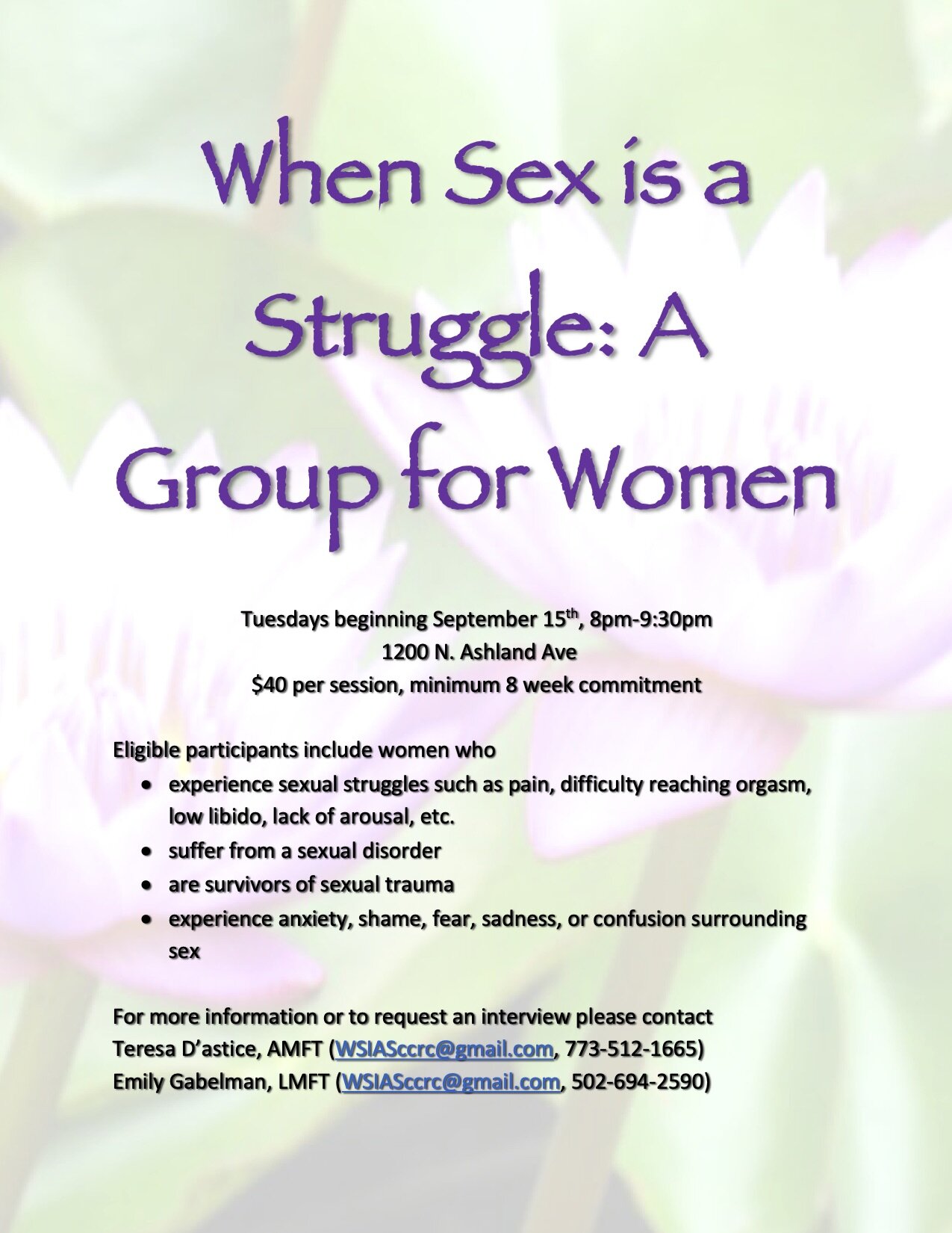 New Upcoming Group for Women When Sex is a Struggle — Chicago Center for Relationship Counseling