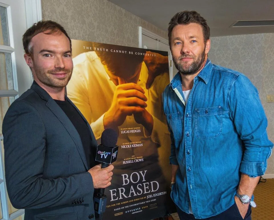 With Joel Edgerton , while promoting his movie “Boy Erased” in Vancouver, October 2018