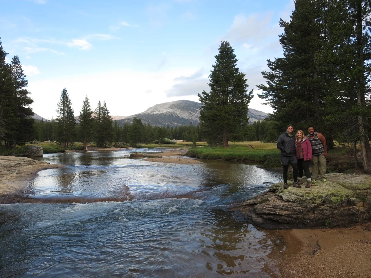 Posing for an Earth Cache in Tuolumne Meadows with my long time caching buddies!