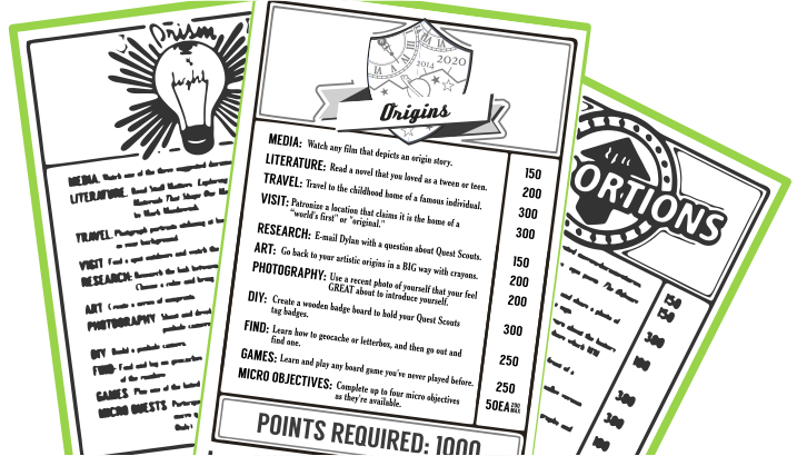 Objective cards stacked as examples