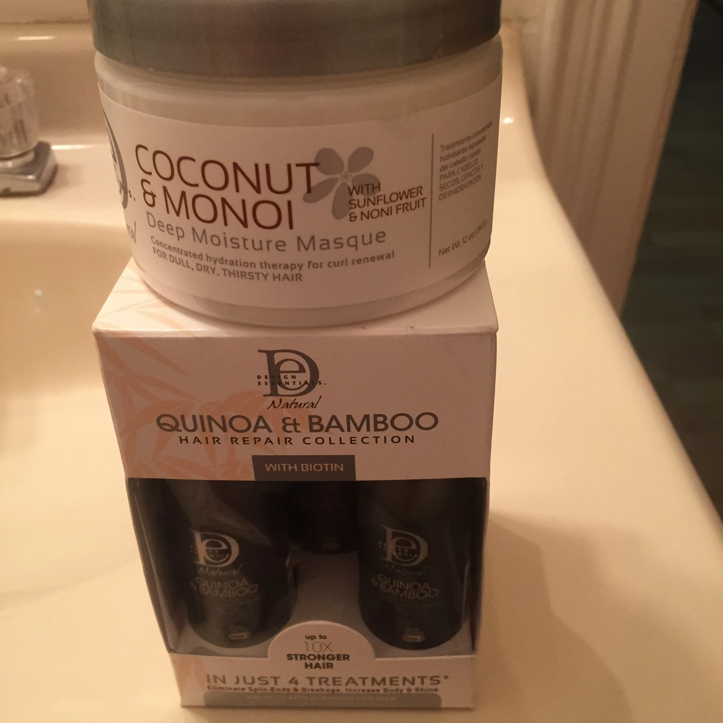 Trying the Coconut Monoi Masque after I finish the Quinoa & Bamboo treatment!