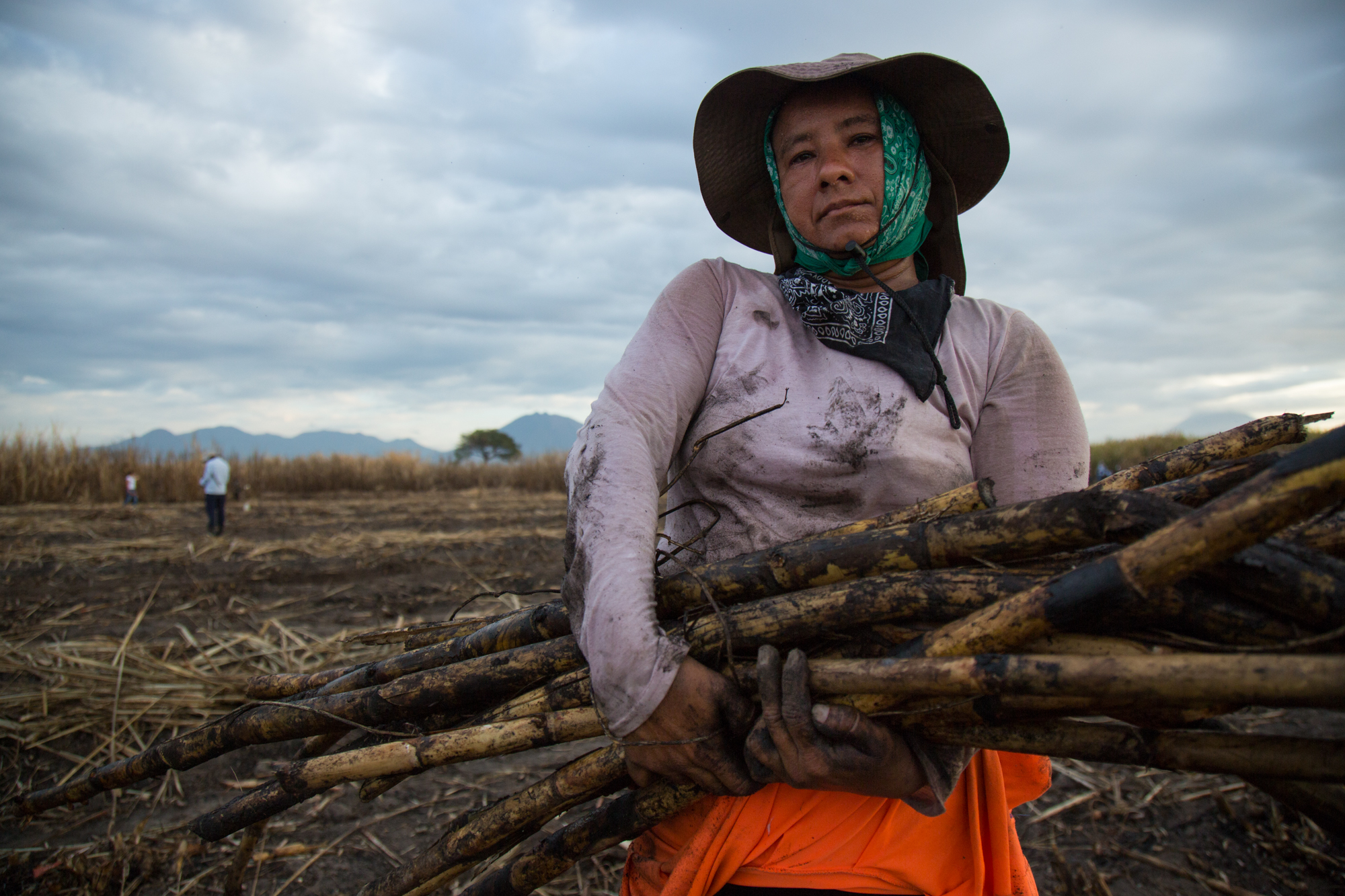  Maria Martinez, 40, of La Carrera, Juiquilisco, El Salvador, collects the leftover scraps of sugarcane that machines could not pick up and puts them into piles which are later collected and transported to the mill. She used to work in the plantain o