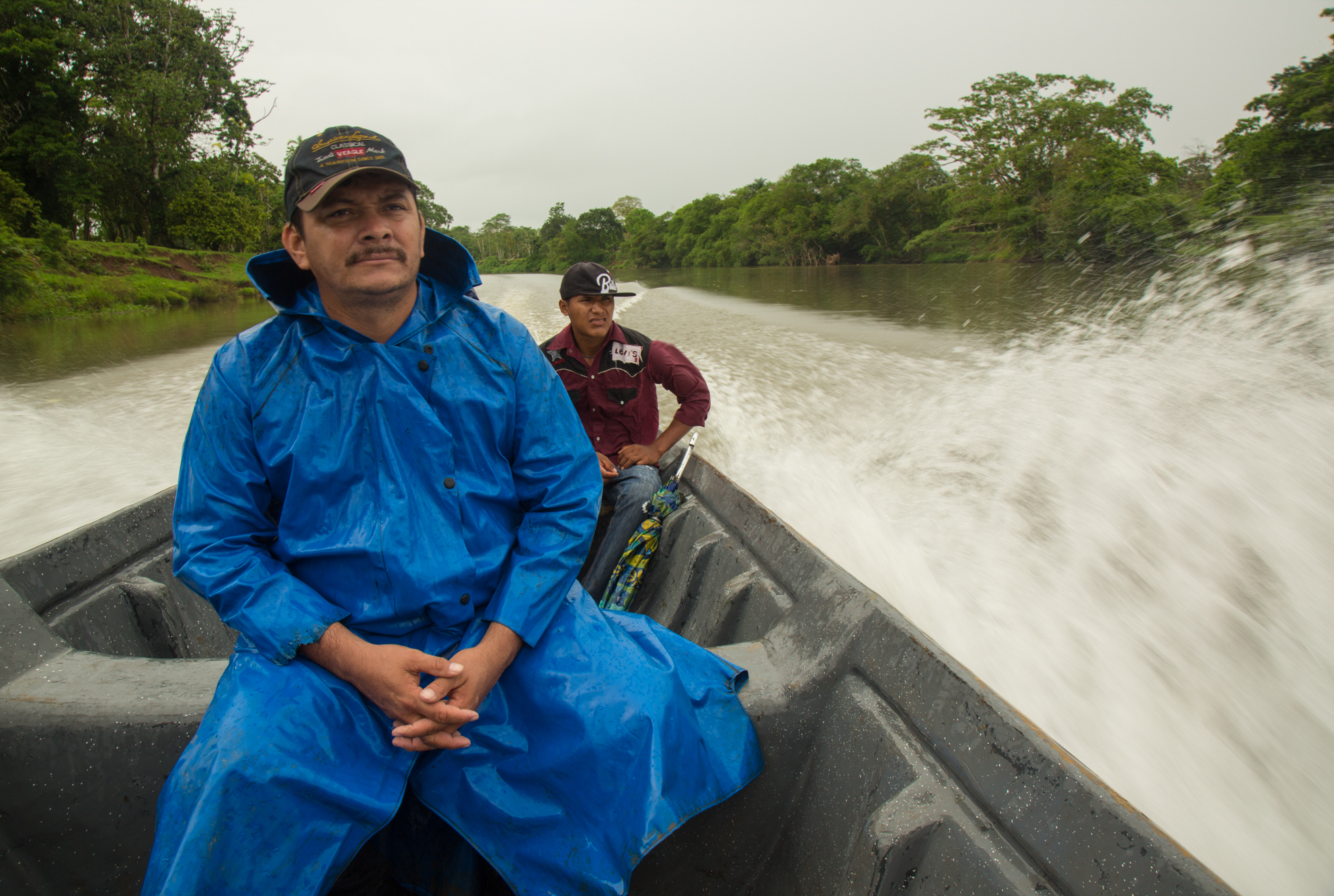  Medardo Mairena of Punta Gorda, RAAS, Nicaragua, leader of the Consejo Nacional anti canal movement visits communities along the banks of the Punta Gorda river. If the Gran Canal project were to go forward, the river would be dredged as a shipping l