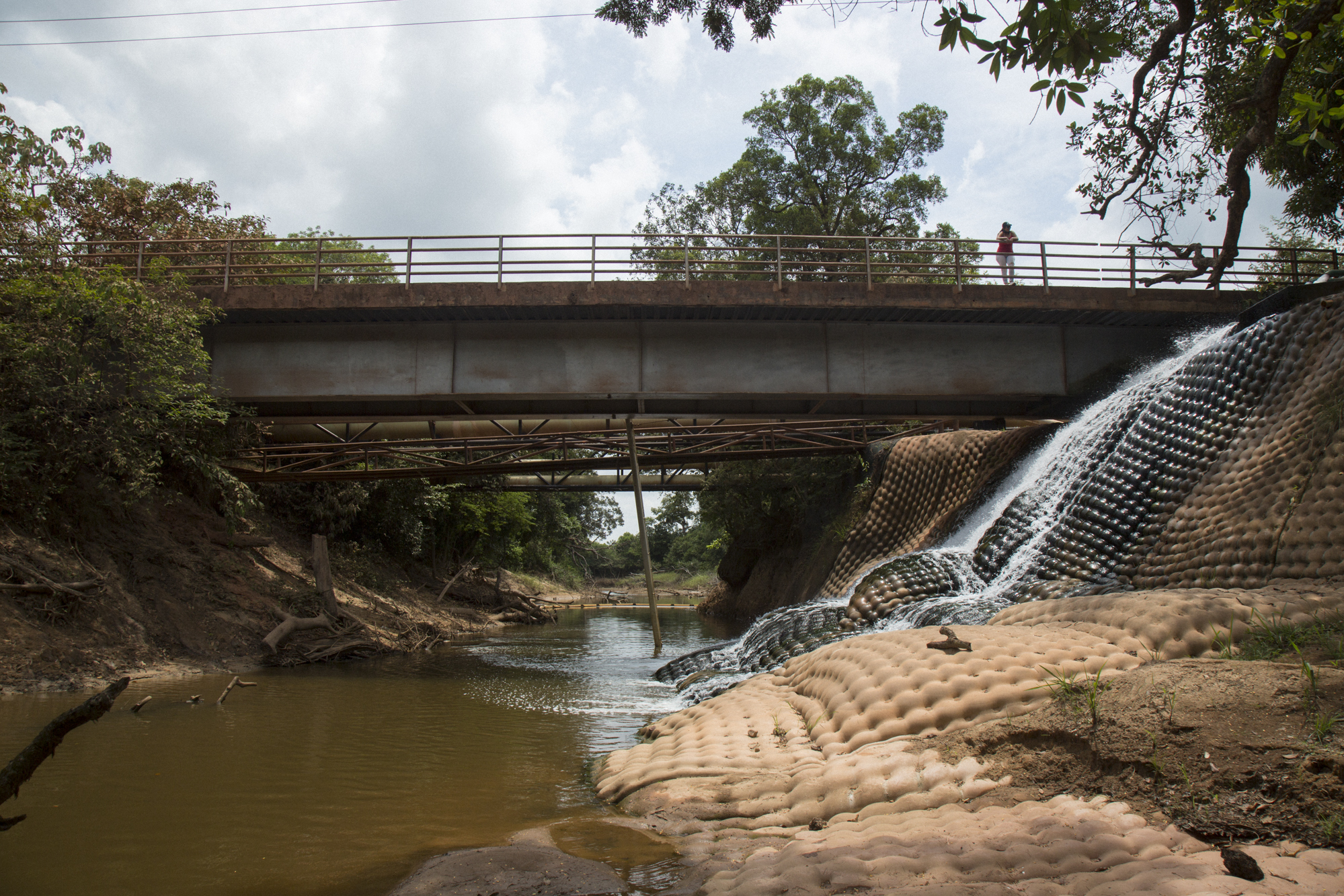  Synthetic material covers the bank of the river to resist erosion of the land by filtered waters used in oil extraction that are returned to the rivers by Ecopetrol near Rubiales. Ecopetrol is asking for permission from local communities to increase