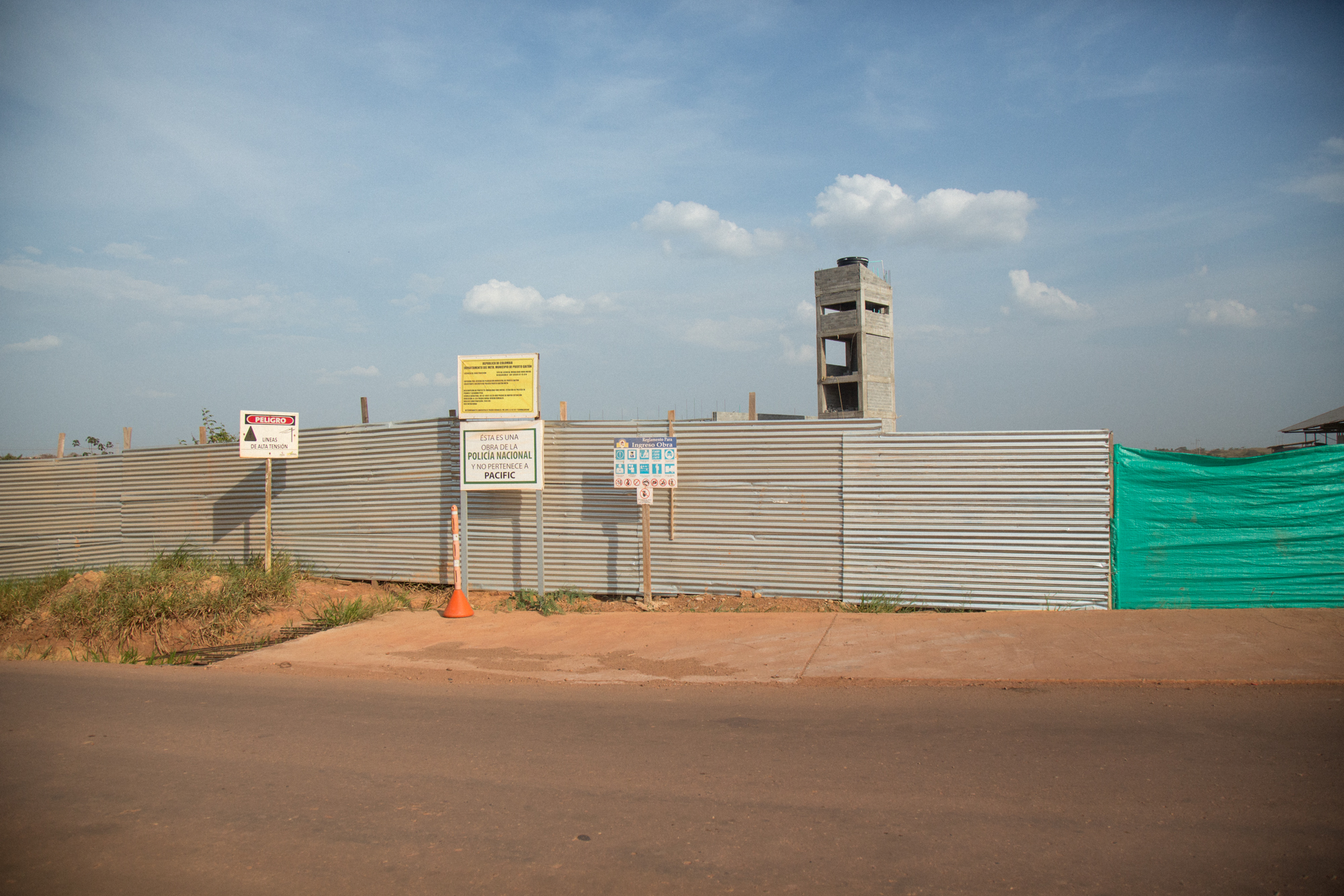  In front of a construction site where a new police station will be built, a sign clearly reads "This is a work of the national police and does not belong to Pacifc Rubiales" the former oil company which sold its shares to Ecopetrol.&nbsp;Rubiales, P