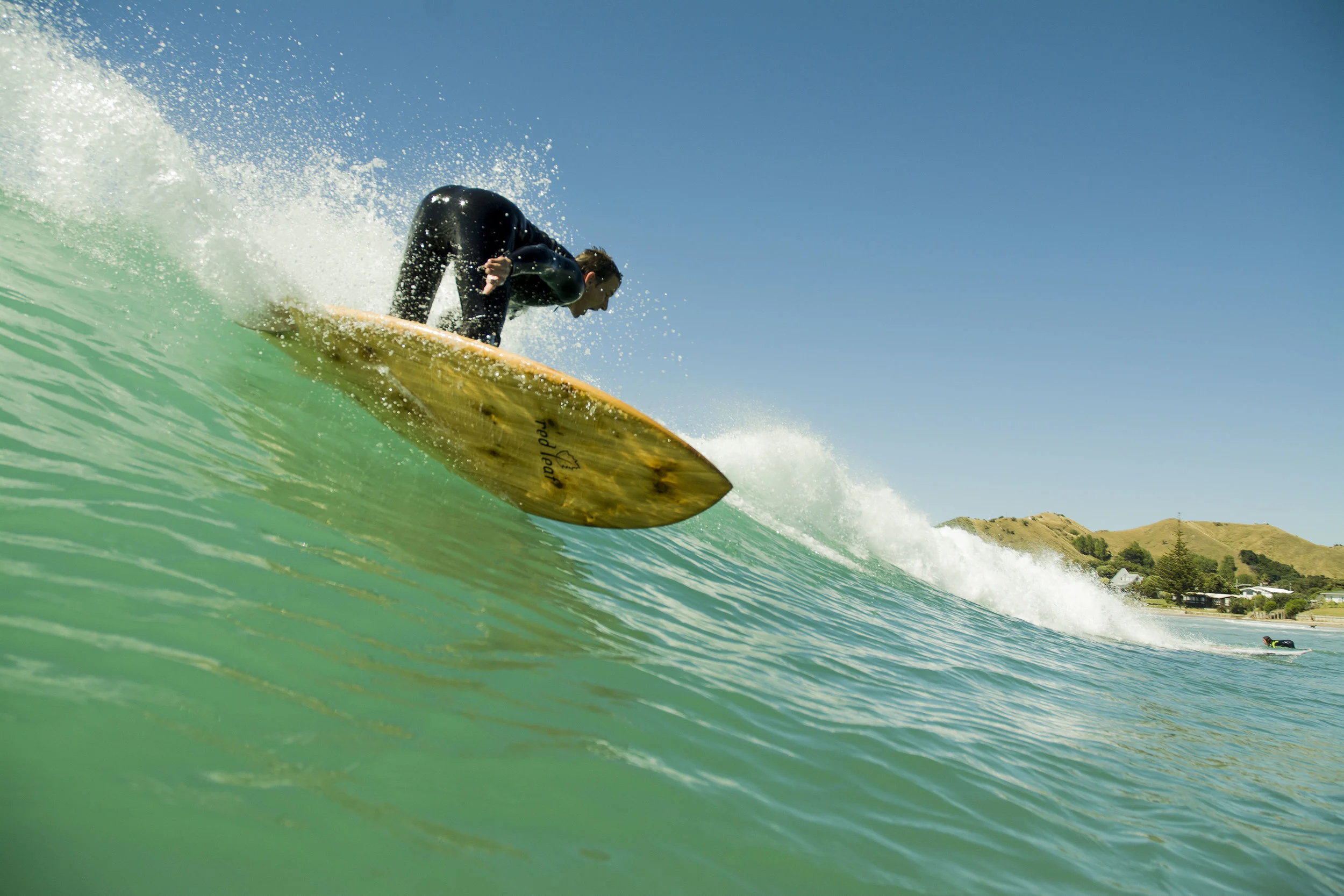 Wooden fish surfboard