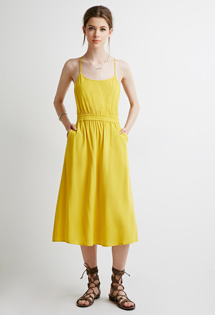   Cutout Cami Maxi Dress, $22.90   It looks like more of a midi length dress, but that's fine by me. Love the fun color, and especially the pockets. Any dress with pockets is a score.   