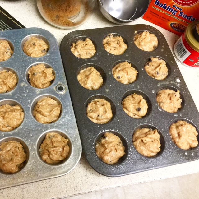  Too ripe bananas equaled mini-chocolate chip banana muffins this week.&nbsp; No nuts this time. 