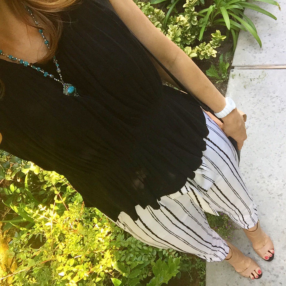  Started the week off with some light, striped pants, and my late grandma's necklace. 