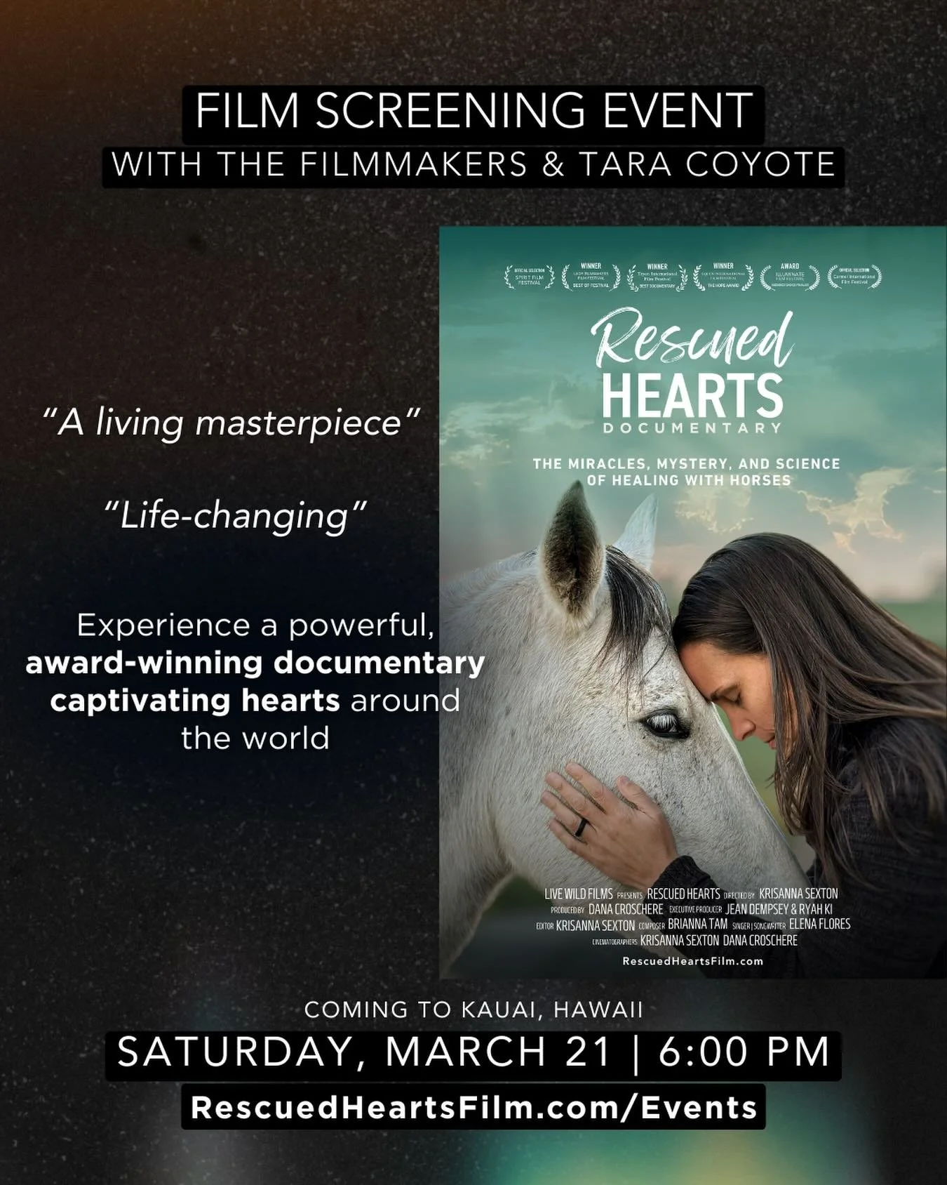 ✨Something truly transformative is coming to Kaua&rsquo;i, Hawaii! 🏝️ 
 Join us for a powerful screening of Rescued Hearts&nbsp;&mdash; the award-winning documentary captivating audiences around the world. 🐴

Experience the miracles, mystery, and s