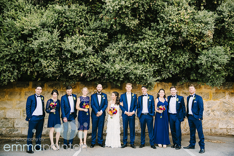 Limestone wall in fremantle bridal party photo