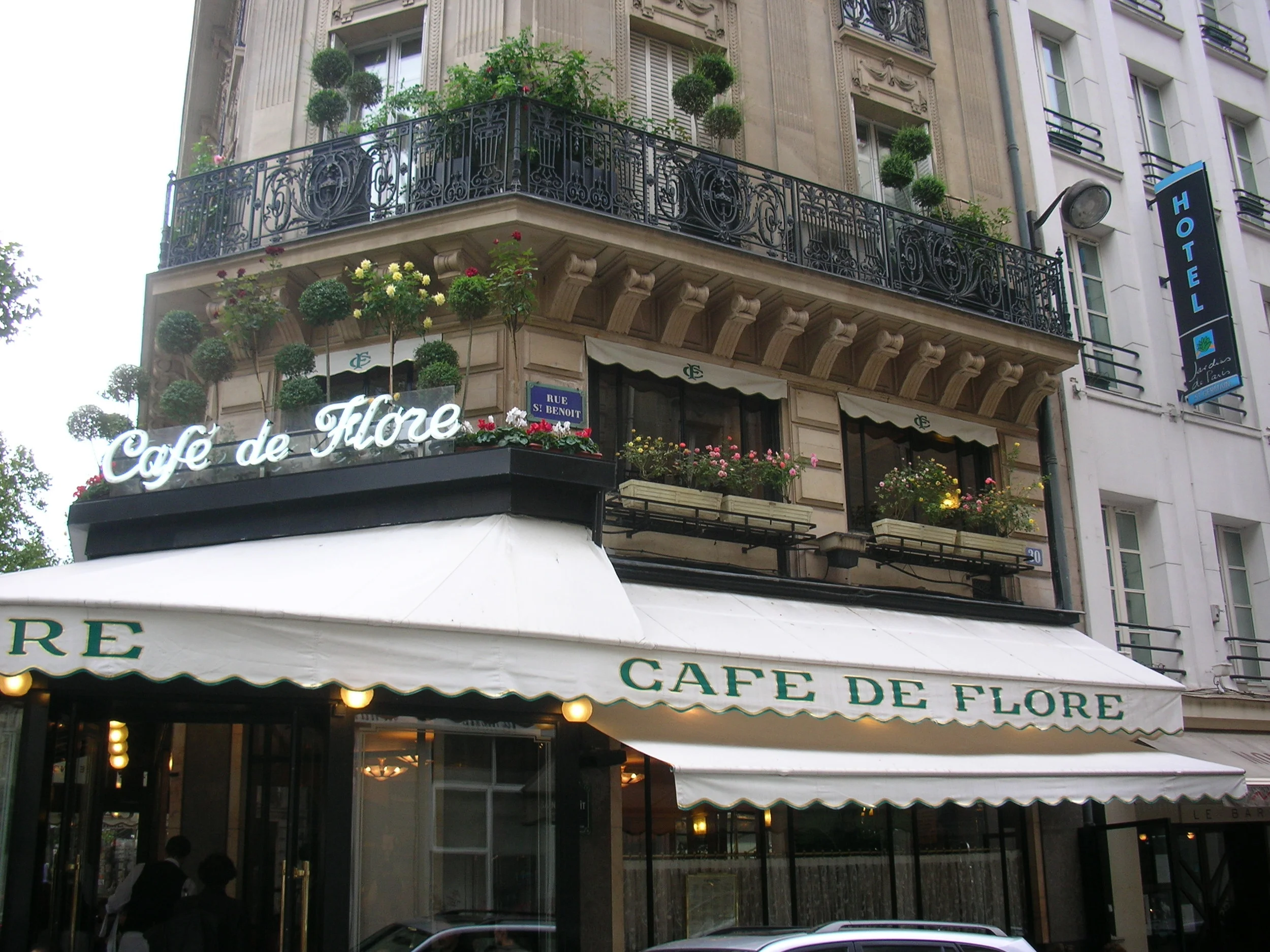 Café Flore, windows and balcony, Paris