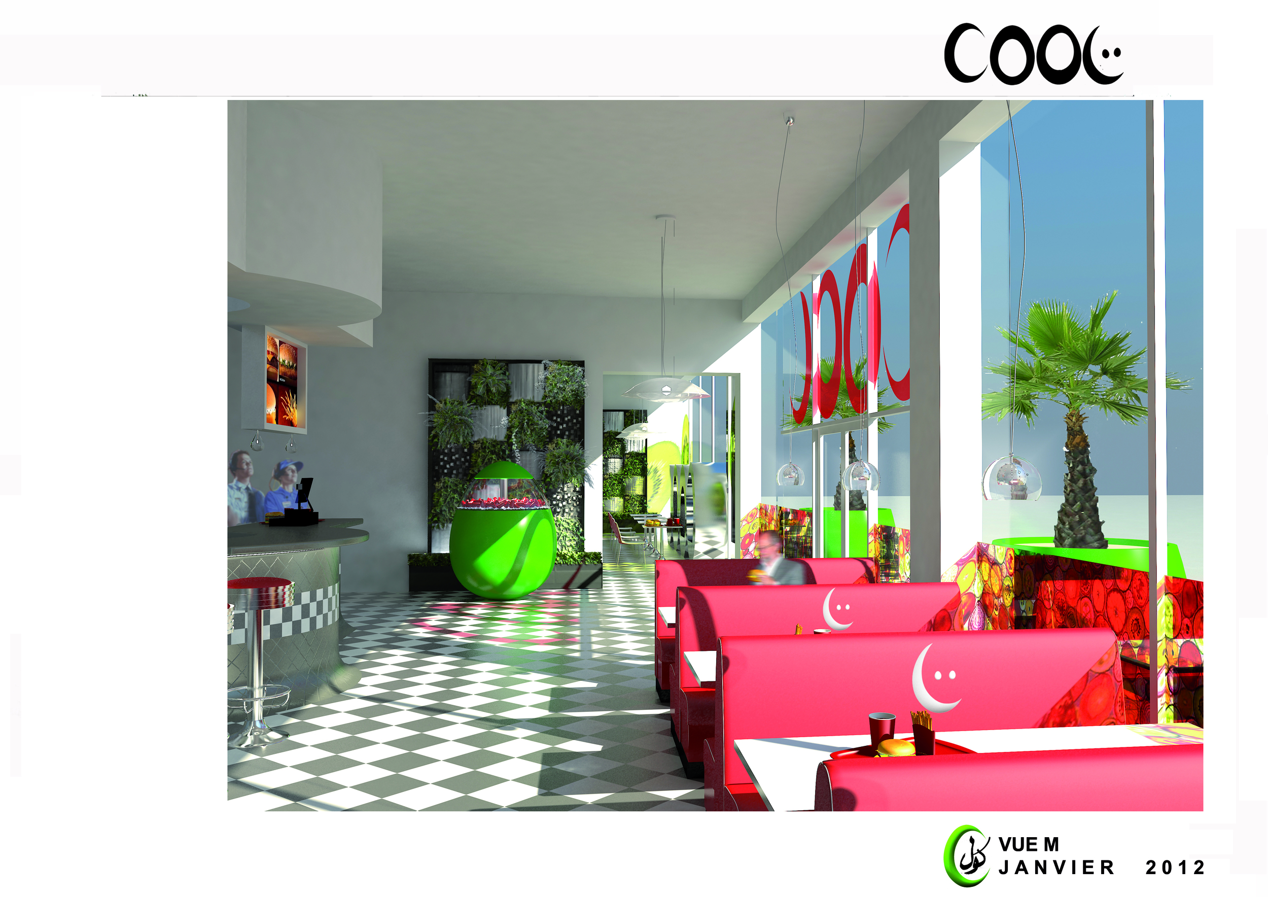 Interior Design, Product concept and all images by ATTALA CREATIONS - "Cool" (EAT in arabic) is a quality, fresh, fast food, Client Philippe Journoud