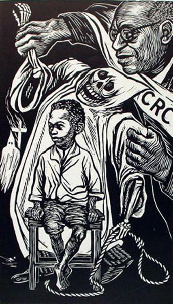 from Art Institute Chicago: Elizabeth Catlett American, active in Mexico, 1915-2012 Civil Rights Congress , 1949 This print, Civil Rights Congress , was produced in Mexico but represents Elizabeth Catlett’s continued concern for the condition of the African American community in the United States. The piece commemorates William Patterson, a member of the Communist Party and the national executive secretary of the Civil Rights Congress.