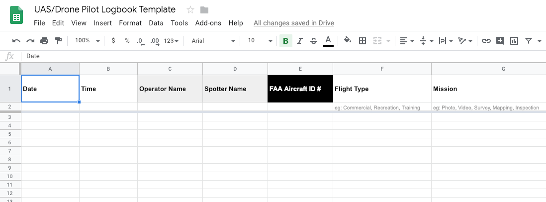 Printable Free Drone Logbook Template