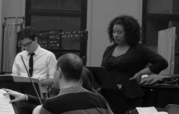 In rehearsal for the premiere of Jacob A. Greenberg's Four Songs for Mezzo Soprano and Orchestra at Manhattan School of Music.