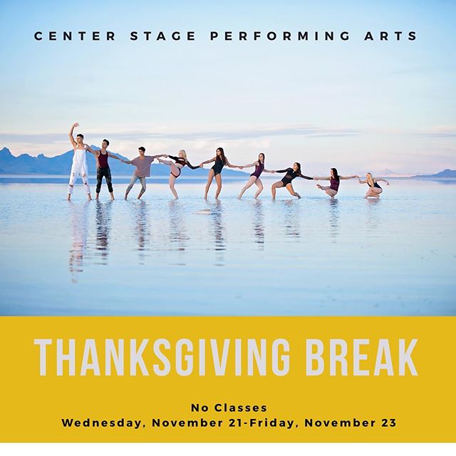 Here's a reminder that we will be closed for Thanksgiving Break and there will be no classes or Studio Rentals Wednesday, November 21st-Friday, November 23rd due to Thanksgiving Break. We will be open Saturday, November 24th 8:30AM-4:00pm for Studio 
