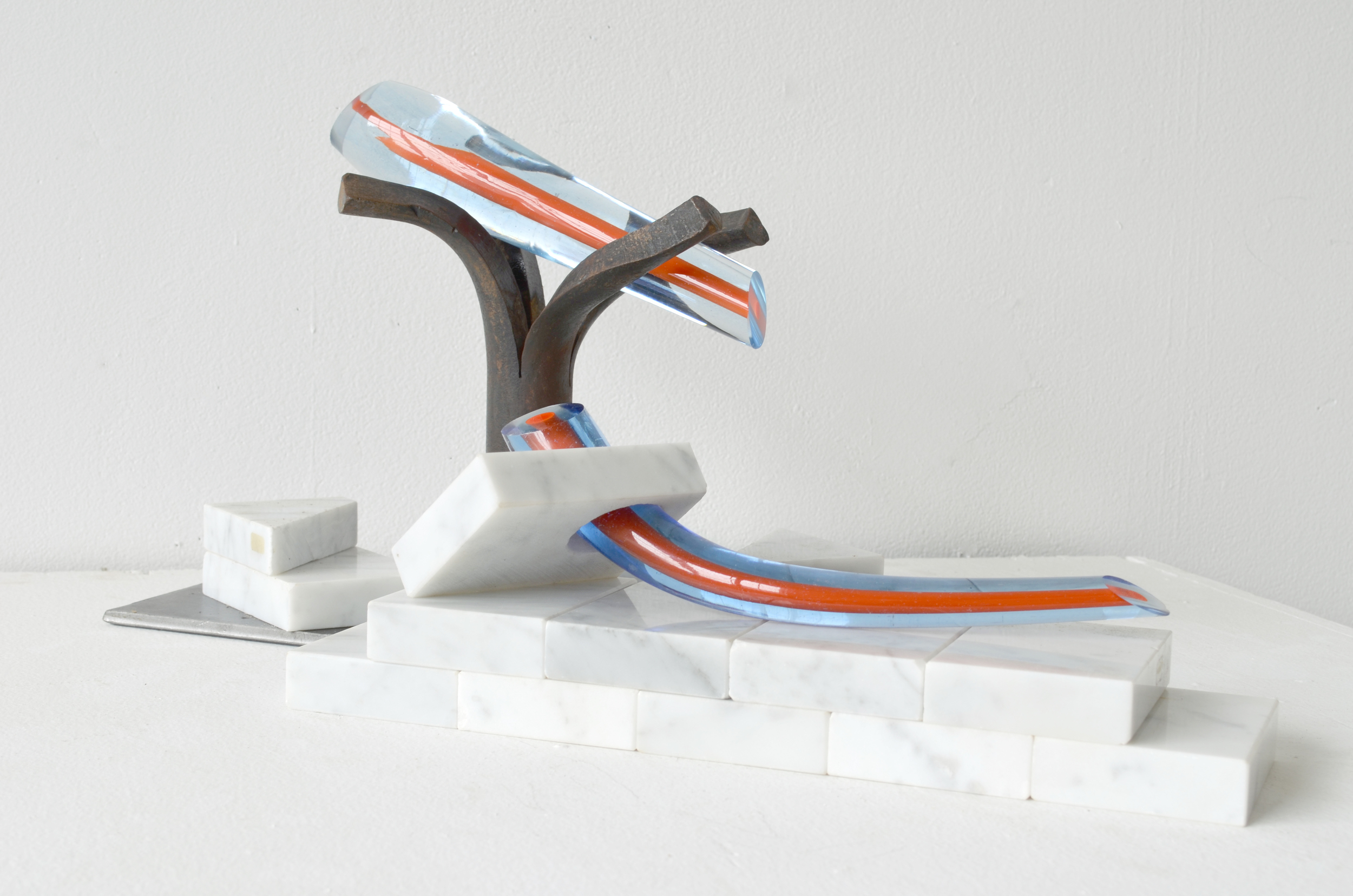 steel, forged steel, glass cane, marble 