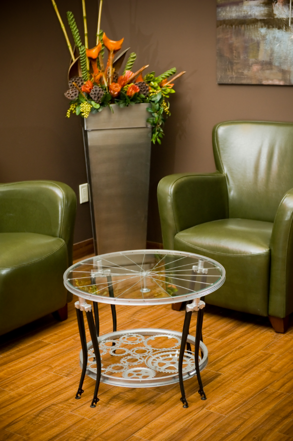 Trim, elegant, and gorgeously sustainable, this coffee table is built entirely from bicycle parts.