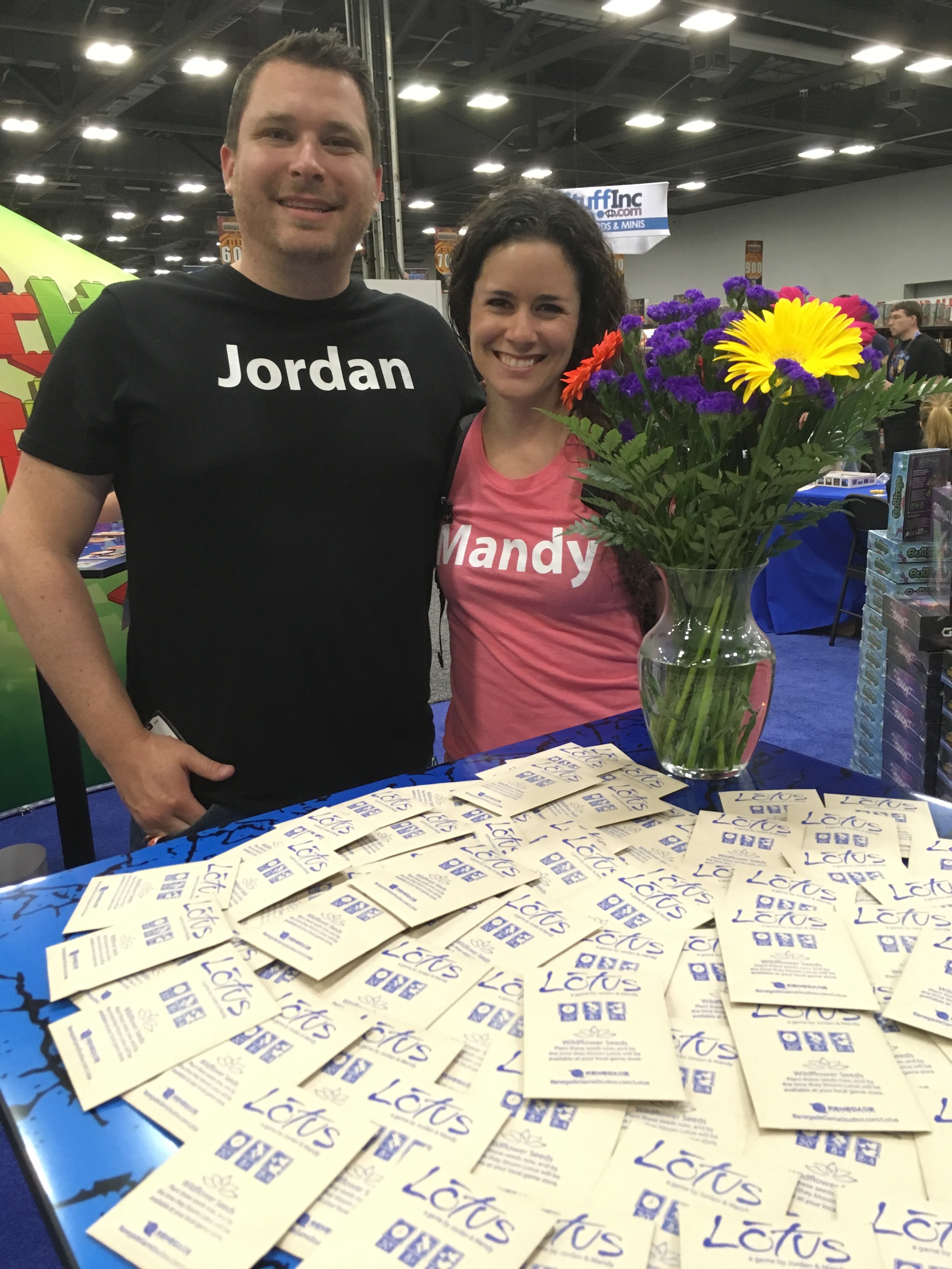 Jordan & Mandy with their wildflower packets to promote the upcoming game Lotus! Over 900 people got some flowers to plant.