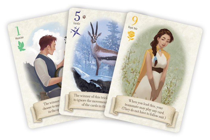 Three Cards from The Fox In The Forest Duet: Musician, Animal and Monarch