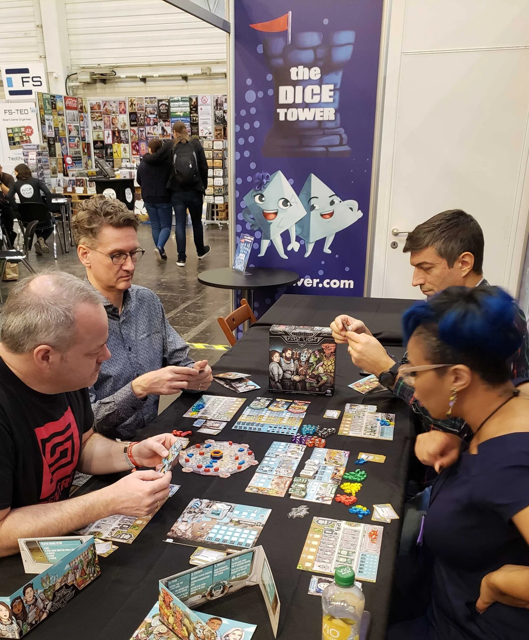 Mandi and other Dice Tower fans playing Circadians: First Light at Essen Game Fair