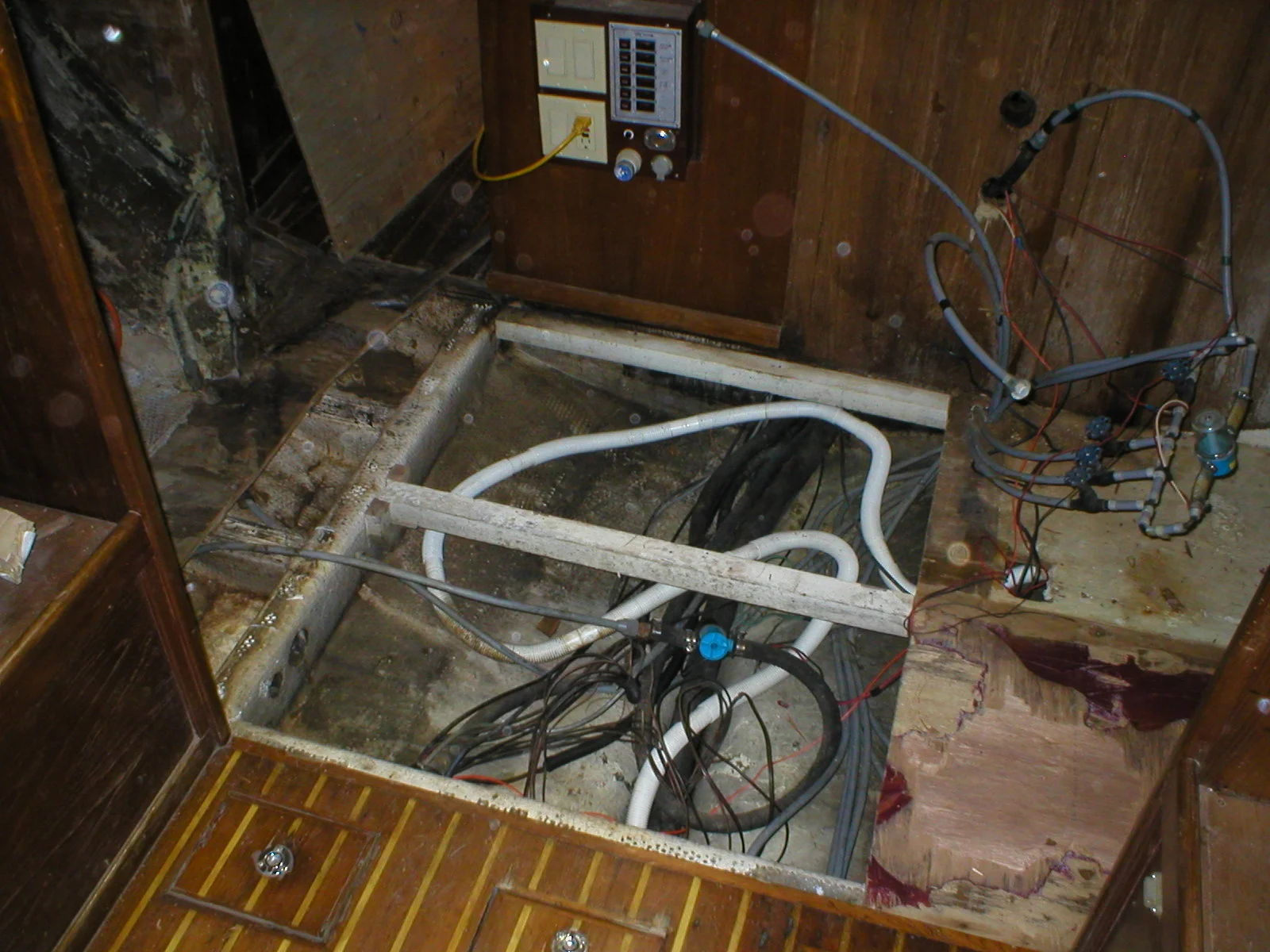 sole removed, before cleaning bilge