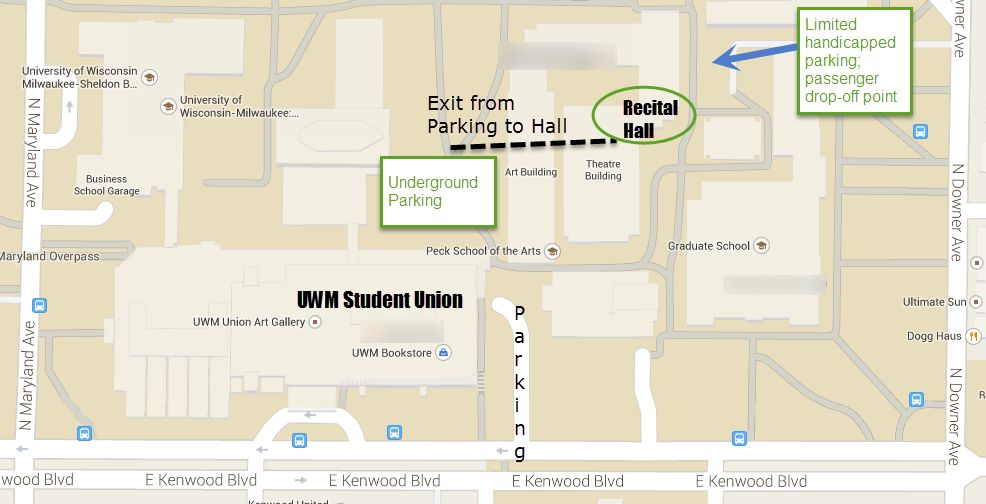 Map to UW-Milwaukee Recital Hall