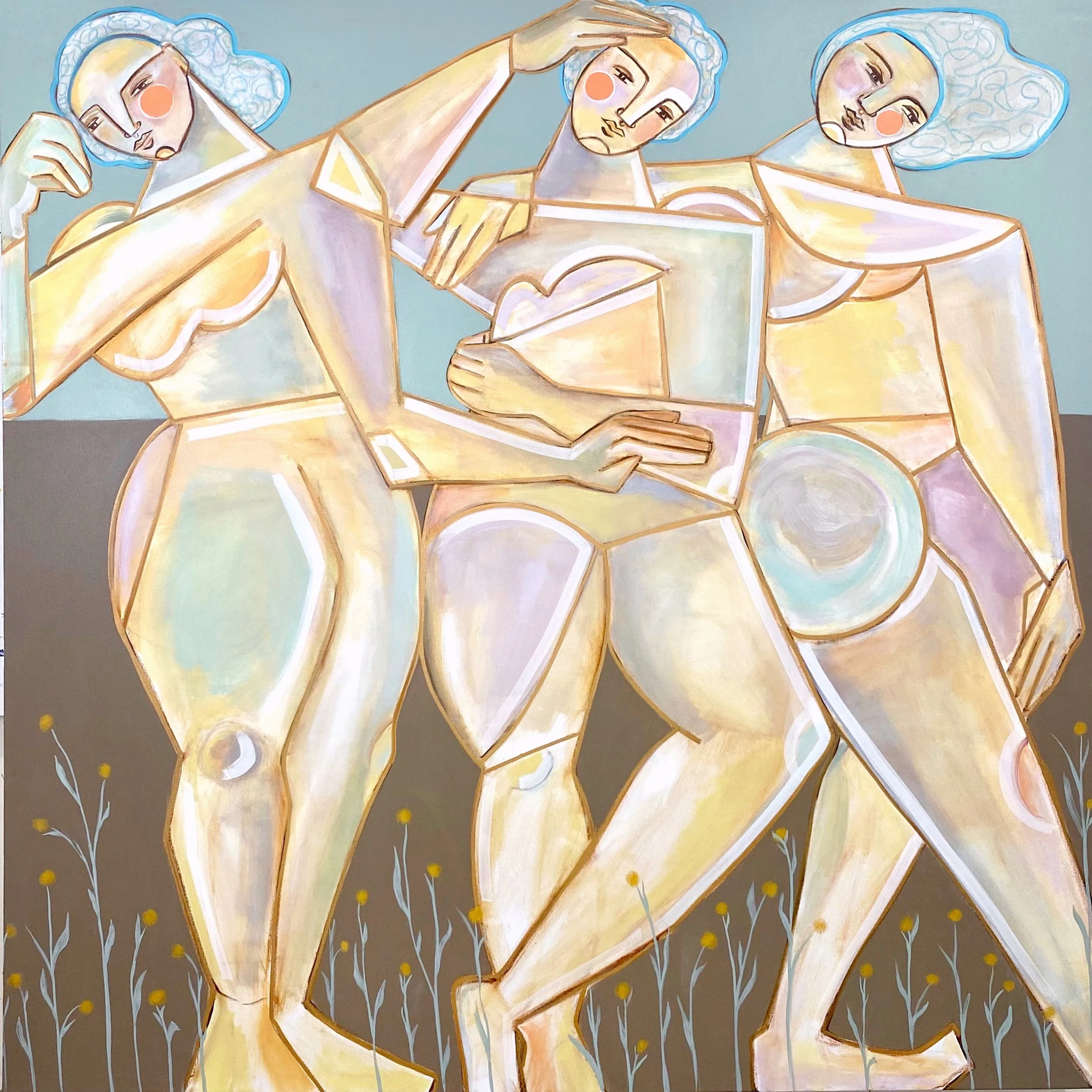  Watching the Wildflowers Bloom / 60”x60” mixed media painting on canvas, Juniper Briggs, 2023 